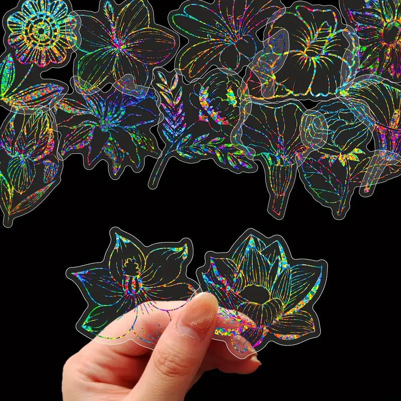 Holographic Sticker Pack – Flowers, Leaves & Boho Designs - 25 Pieces