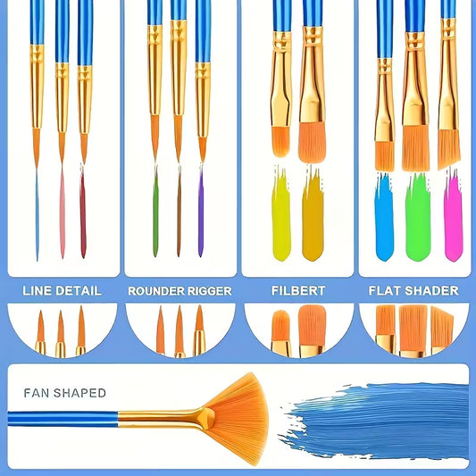 Nylon Artist Brushes for Acrylic, Watercolor, Oil Painting - set of 10